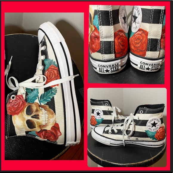 Converse Shoes - Converse Chuck Taylor Rose🌹 Skull 💀, Size 8